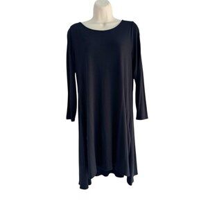 Eileen Fisher Woman's Sz S Black Long Sleeve Shift Dress Side Slits Lagenlook